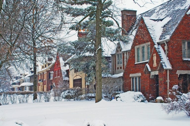 Boston-Edison - Row of houses on Chicago Blvd. in winter 