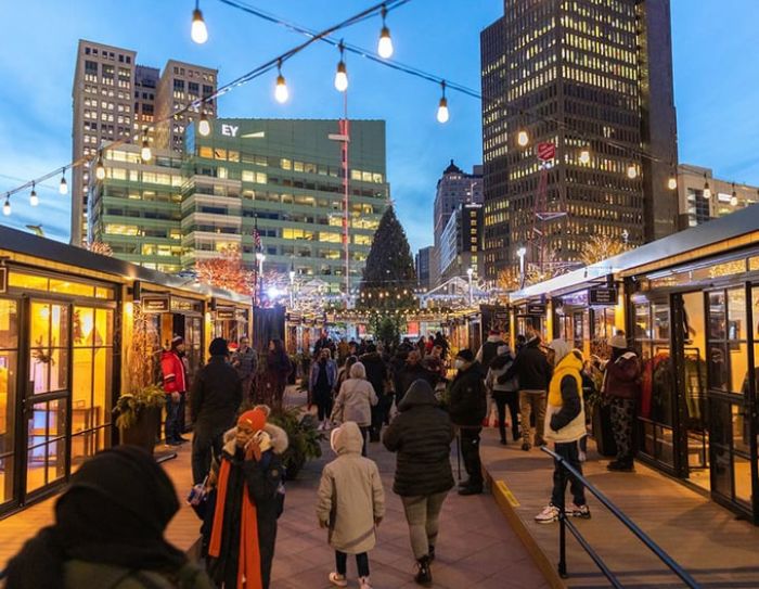 Downtown Detroit market in winter