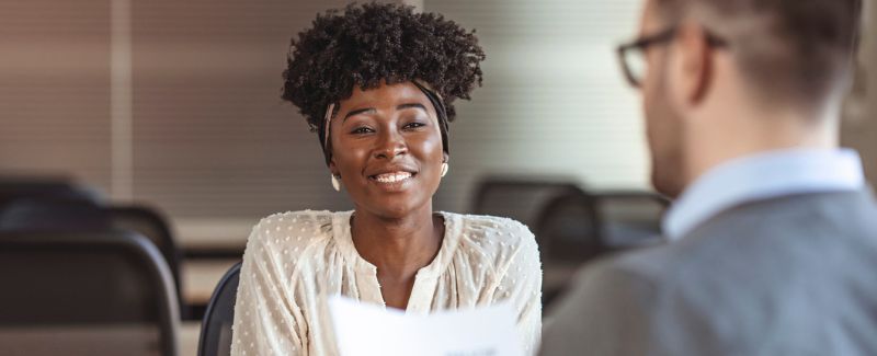 a female interviewee smiling